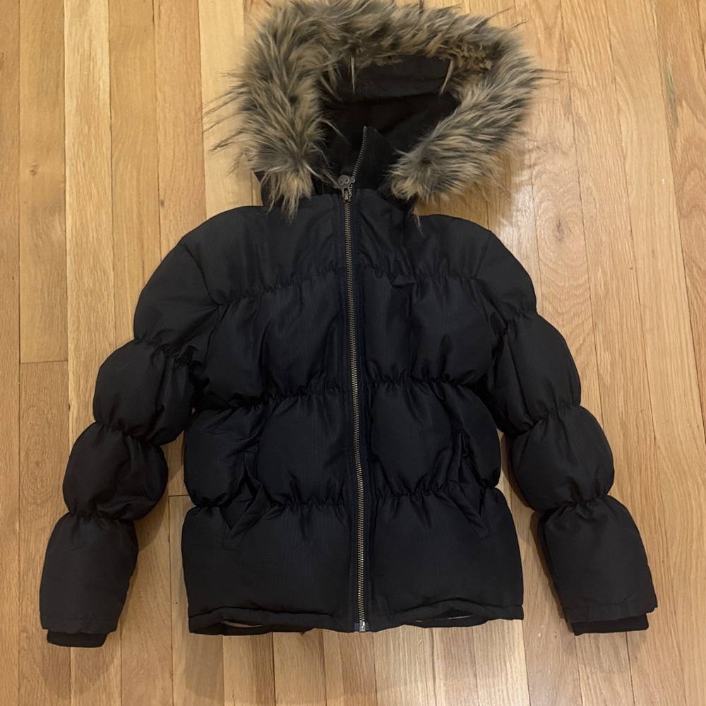 Appaman Black Quilted Jacket with Faux Fur Trim